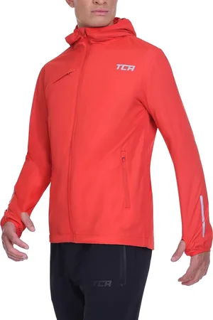 TCA Softshelljas voor heren, reflecterend, ademend en opvouwbaar, met zakken met ritssluiting, Rood, S