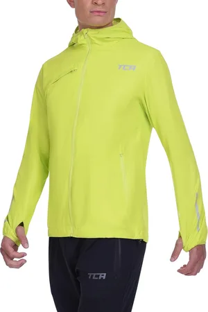 TCA Softshelljas voor heren, reflecterend, ademend en opvouwbaar, met zakken met ritssluiting, Helder Groen, L