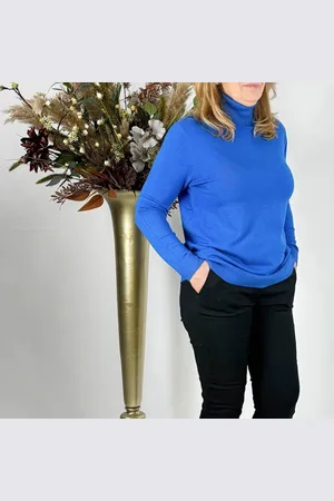 Merkloos Dames col trui Roberta licht blauw fijngebreid maat L/XL koltrui coltrui
