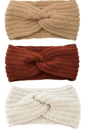 MINIIYOU 3 Stuks - Gebreide Dames winter haarband - oorwarmers - Camel - Crème- Roestbruin