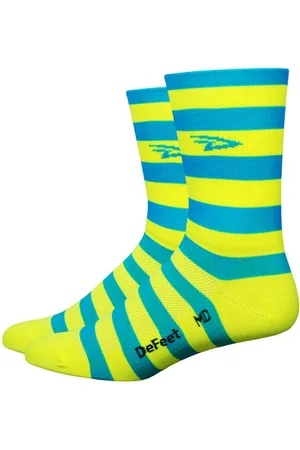 Defeet Aireator High Top Fietssok Stripers Blauw Geel