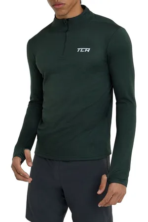 TCA Cloud Fleece 1/4 Rits Top met Ritszak voor Heren - Deep Forest (Groen), XL