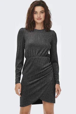 ONLY ONLRICH L/S GLITTER DRESS JRS Dames Jurk - Black Silver Glitter