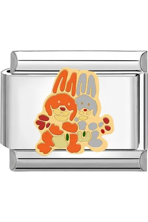 quiges Schakel - Bedel - 9mm - charms - Konijn met bloem - Geschikt voor - Nomination- armband - Schakelarmband - italy bedels armband