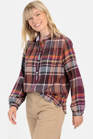 Camel Active Geruite blouse met opstaande kraag - Maat womenswear-XL - -paars