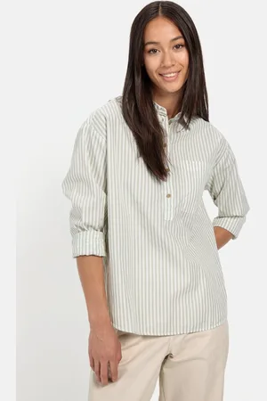 Camel Active Gestreepte blouse van puur katoen - Maat womenswear-XS - -lichtgroen