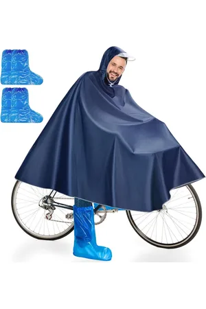 Merkloos Fietstassen regenponcho voor fiets - Blauw 64 Plus Extra Tall - waterdicht - inclusief 2 paar overschoenen