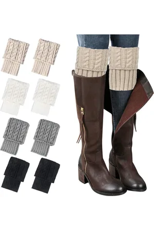 Merkloos Laarssokken voor dames winter warm gehaakte gebreide beenwarmers - korte beenwarmers - 4 paar Met Grote & L Maat
