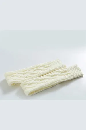 Merkloos Dames Kabel Gebreide Dijen Hoge Boot Sokken - Extra Lange Winter Kousen - Beenwarmers - 1 wit - Eén maat