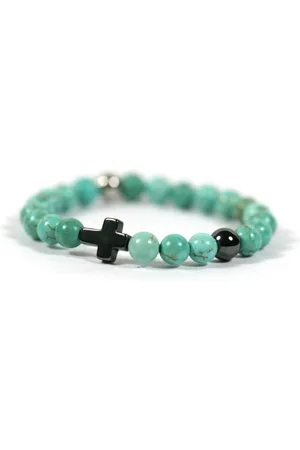 IBIZA MEN MENS JEWELLERY Kinderarmband kruis edelsteen turkoois 6mm - IbizaMen KIDS - 15cm