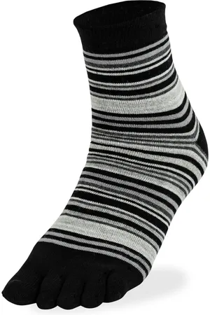 Bonnie Doon Teen Sokken Gestreept Zwart Heren maat 40/46 - Funky Stripes Toe Sock - Gladde naden - Teensokken - 1 paar - Slippers - Quarters - Strepen - Lengte net boven enkel - - BP232001.101