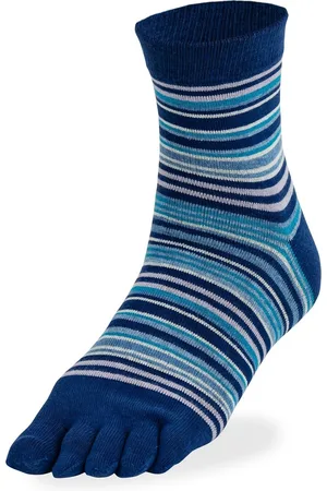 Bonnie Doon Teen Sokken Gestreept Blauw Heren maat 40/46 - Funky Stripes Toe Sock - Gladde naden - Teensokken - 1 paar - Slippers - Quarters - Strepen - Lengte net boven enkel - - BP232001.515