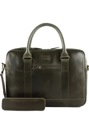Buckle & Seam Leren Business tas Laptoptas met laptopvak Everett Orange Business Bag Donkergroen