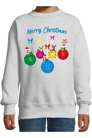 Bellatio Decorations Kersttrui/sweater voor jongens/meisjes - - rendiertjes - Merry Christmas 122/128