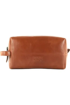 Buckle & Seam Leren Toilettas Everest Blu Washbag Lichtbruin