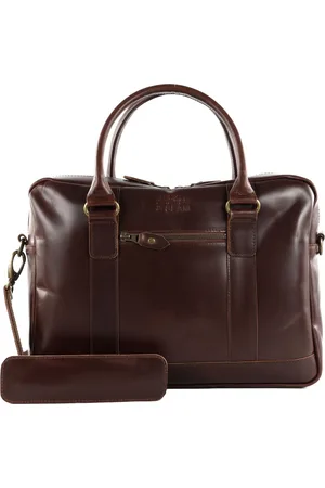 Buckle & Seam Leren Business tas Laptoptas met laptopvak Everett New Stripes Business Bag Donkerbruin