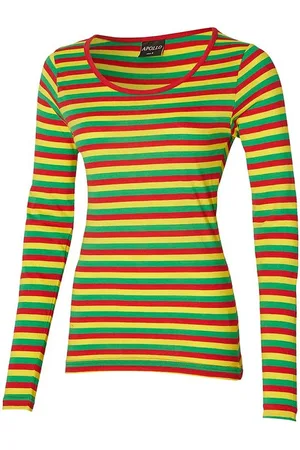 Apollo Party T-shirt dames lange mouwen - Strepen - Rood-Geel-Groen - Maat M - Carnaval - Carnavalskleding dames - Carnavalskleding