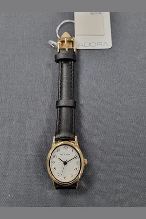 Adora Dames horloge met ovaal horlogekast /goudkleurig met leren band.AB6567