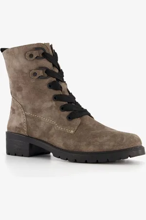 Hush Puppies Suede dames veterboots taupe - - Echt leer - Uitneembare zool - Maat 38