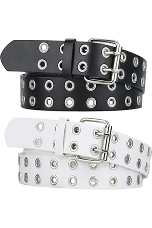 Merkloos Double Hole Rivets PU Leather Belt Denim Belt - Punk Style Cosplay Belt - Hip Hop Belt - Skirt Belt for Jeans Trousers - Gothic Rockwear Women Men