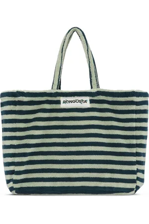 Bongusta Naram Weekendbag Sea Foam & Deep Teel strandtas donker- en lichtgroen gestreept