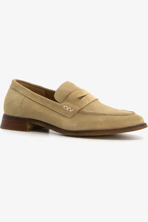 Hush Puppies Suede dames loafers donkerbeige - Maat 42 - Echt leer