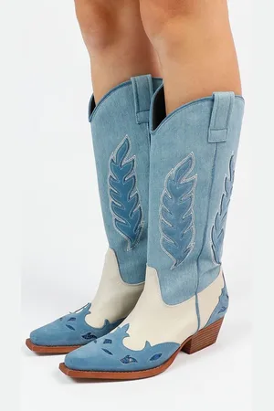 Sacha Dames - Blauwe denim cowboylaarzen - Maat 39
