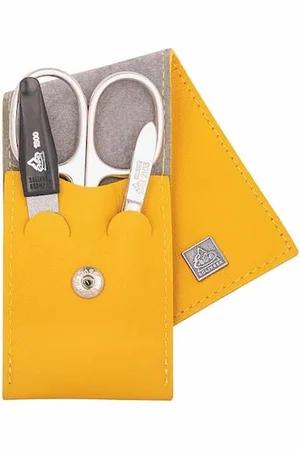 Erbe Solingen 3-delige Manicure Etui met Drukknoop sluiting Mosterd (ERBE9671)
