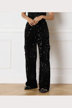 Refined Department Broek Knitted Wide Fit Cargopants Yuma R2411167610 999 Black Dames Maat - L