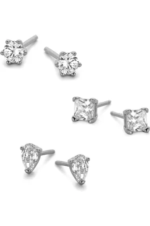 New Bling 9NB SET034 Zilveren Oorknopjes Dames - Set - 3 Paar - Druppel - rond- vierkant - Zirkonia - Zilverkleurig