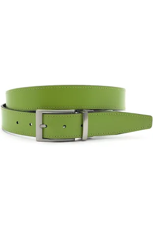 JV Belts Draaibare reversible riem groen/zwart - heren en dames riem - 3.5 cm breed - - Echt Leer - Taille: 120cm - Totale lengte riem: 135cm
