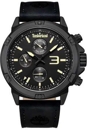 Timberland Zwarte Leren Horloge Met Stalen Behuizing 46MM