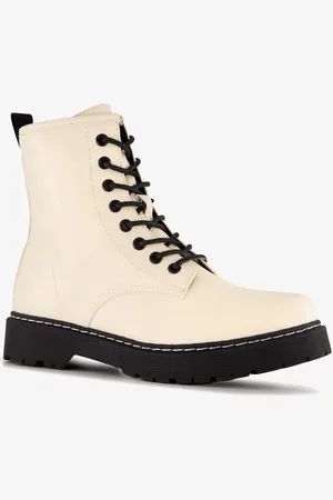 Blue Box Dames veterboots lichtbeige zwart - Maat 39