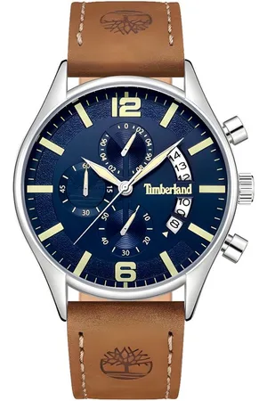 Timberland Bruine Leren Horloge Met Blauwe Wijzerplaat