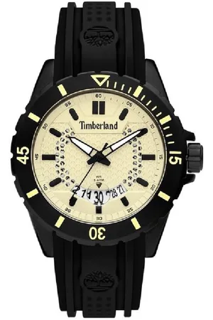 Timberland Zwarte Siliconen Horloge Met Gele Wijzerplaat