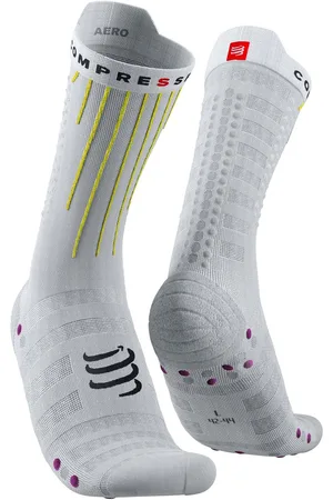 Compressport Aero Socks - White/Safety Yellow/Neon Pink