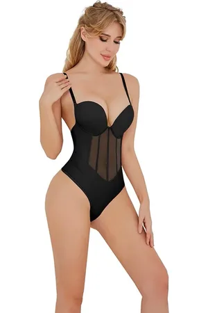 Merkloos Zwarte spannende body met een lichtelijk shape effect | Dames bodysuit top | maat 44/46