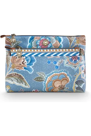 Pip Studio Caryn Combi Make up tasje - Toilettas dames - Voor make-up - Matata Blauw - 26x7.5x18cm/22x1x13cm