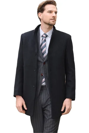 Allthemen Heren Wollen Mantel Lange Slanke Jas met Opstaande Kraag - Winter Zakelijke Jas - S
