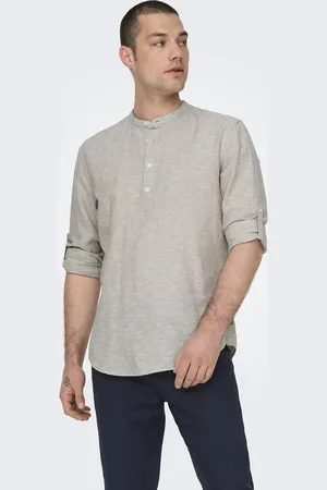 Only & Sons Heren Longsleeve ONSCAIDEN slim fit Beige S Ronde Hals Volwassenen