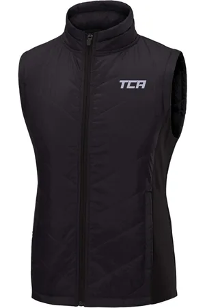 TCA Excel Runner Lichtgewicht Thermische Running Gilet Bodywarmer voor meisjes met ritszakken, Zwart Stealth, 10-12 jaar