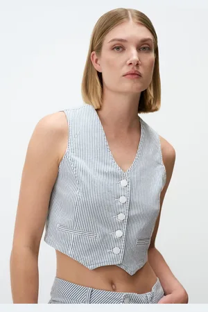 Jimmy Key V-Hals Mouwloos Gestreept Denim Vest