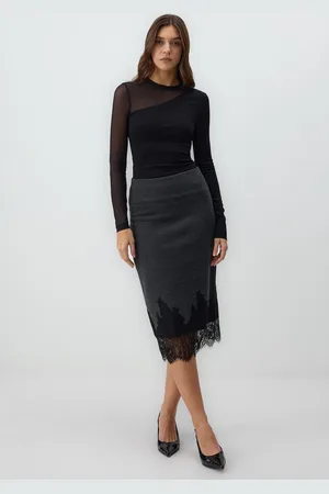 Jimmy Key Hoge Taille Slim Fit Gebreide Midi-Rok