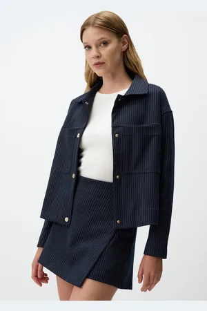Jimmy Key Marineblauw Krijtstreep Overslag Mini Rok