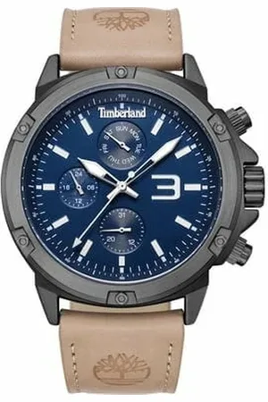 Timberland Beige Leren Horloge Met Blauwe Wijzerplaat