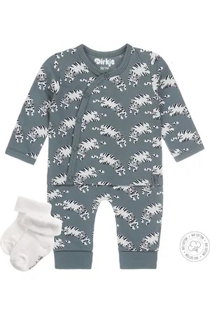 Dirkje Bio Basic SET(3delig) Groene Broek met tijgertjes - Overslag Shirt - 1 paar witte sokjes - Maat 56