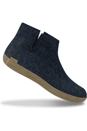 Glerups Hoge Wollen Sloffen Leren Zool Denim