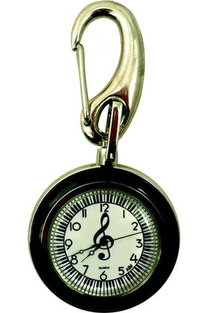 Aim Verzilverde horloge met pianotoetsen motief op een karabijn haak.