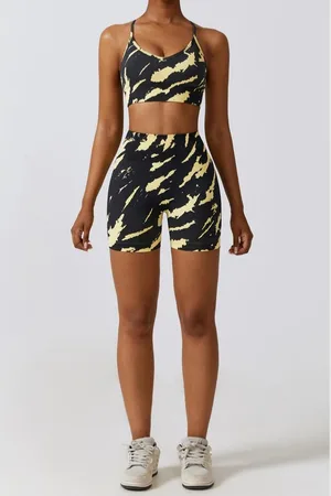 Merkloos PRINTED GYM SET SHORT - Maat M - - Fitness set - Fitness short - Sportkledingset - Sportset - Sportshort - Sportkleding - Yogakleding - Yogaset - Yogashort