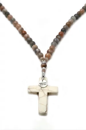 IBIZA MEN MENS JEWELLERY Heren ketting - Jaspis ketting met marmeren kruis